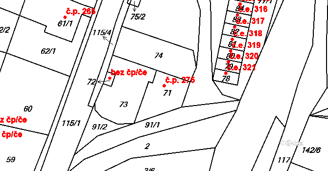 Velké Březno 275 na parcele st. 71 v KÚ Vítov u Velkého Března, Katastrální mapa