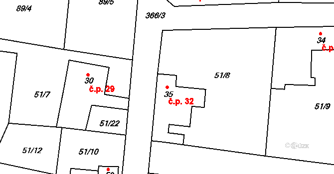 Radostovice 32, Světlá nad Sázavou na parcele st. 35 v KÚ Radostovice u Lipničky, Katastrální mapa