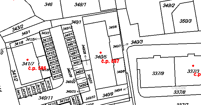 Zbůch 587 na parcele st. 340/5 v KÚ Zbůch, Katastrální mapa