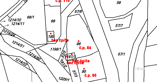 Šlapanov 84 na parcele st. 96 v KÚ Šlapanov, Katastrální mapa