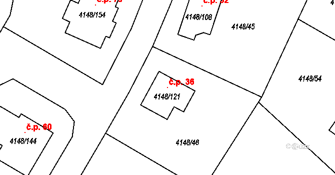 Mariánovice 36, Benešov na parcele st. 4148/121 v KÚ Benešov u Prahy, Katastrální mapa