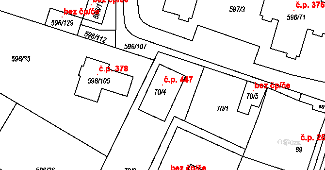 Hodonice 447 na parcele st. 70/4 v KÚ Hodonice, Katastrální mapa