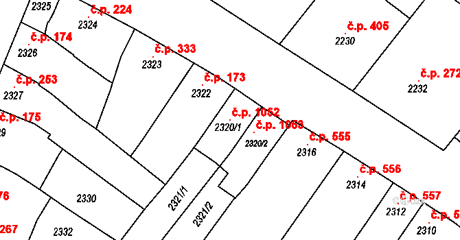 Pohořelice 1052 na parcele st. 2320/1 v KÚ Pohořelice nad Jihlavou, Katastrální mapa