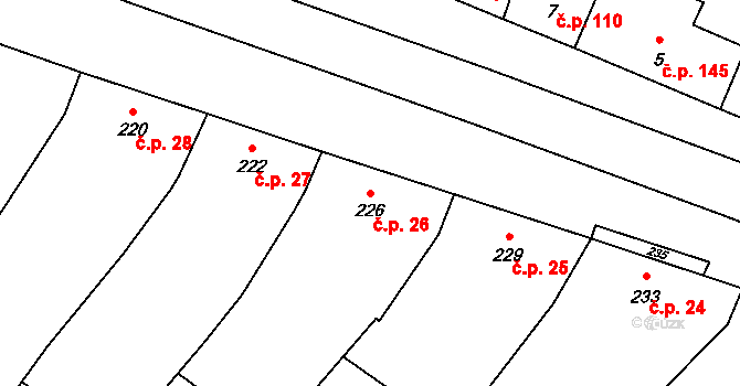 Moravský Žižkov 26 na parcele st. 226 v KÚ Moravský Žižkov, Katastrální mapa
