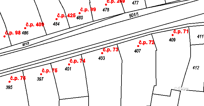 Koryčany 73 na parcele st. 403 v KÚ Koryčany, Katastrální mapa