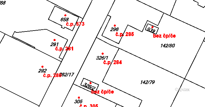 Chotěšov 284 na parcele st. 326/1 v KÚ Chotěšov, Katastrální mapa