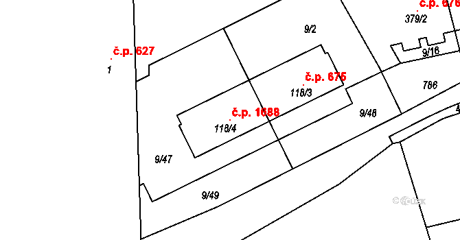 Hostivice 1688 na parcele st. 118/4 v KÚ Litovice, Katastrální mapa