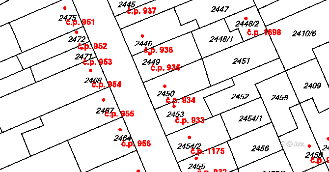 Holešov 934 na parcele st. 2450 v KÚ Holešov, Katastrální mapa