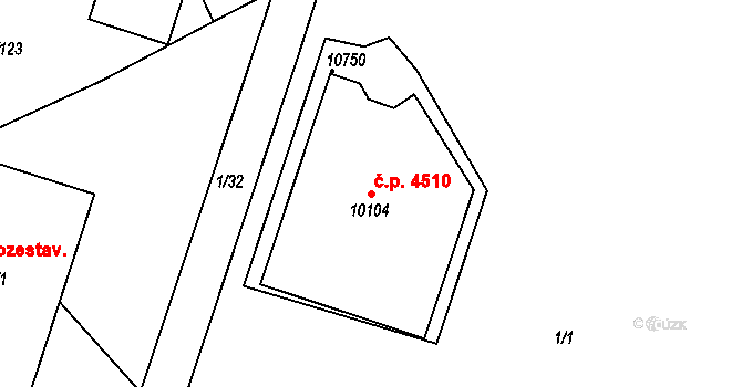 Hodonín 4510 na parcele st. 10104 v KÚ Hodonín, Katastrální mapa
