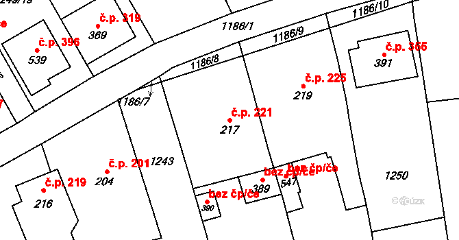 Protivanov 221 na parcele st. 217 v KÚ Protivanov, Katastrální mapa