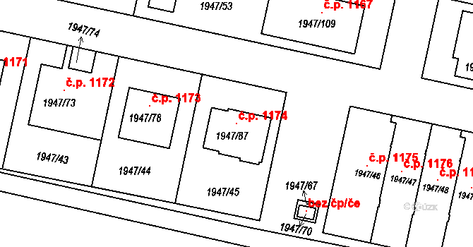 Nivnice 1174 na parcele st. 1947/87 v KÚ Nivnice, Katastrální mapa