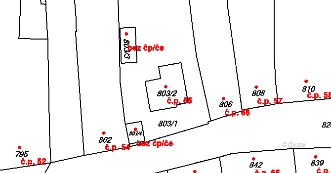 Oleksovice 55 na parcele st. 803/2 v KÚ Oleksovice, Katastrální mapa