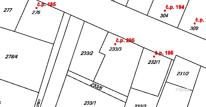 Šanov 295 na parcele st. 233/3 v KÚ Šanov nad Jevišovkou, Katastrální mapa