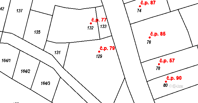 Domaželice 79 na parcele st. 129 v KÚ Domaželice, Katastrální mapa