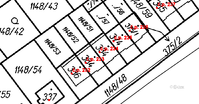 Všechovice 234 na parcele st. 334 v KÚ Všechovice, Katastrální mapa
