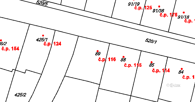 Želatovice 116 na parcele st. 89 v KÚ Želatovice, Katastrální mapa