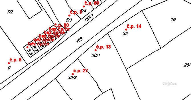 Přerov X-Popovice 13, Přerov na parcele st. 30/1 v KÚ Popovice u Přerova, Katastrální mapa