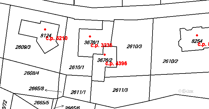Zlín 4396 na parcele st. 3676/2 v KÚ Zlín, Katastrální mapa