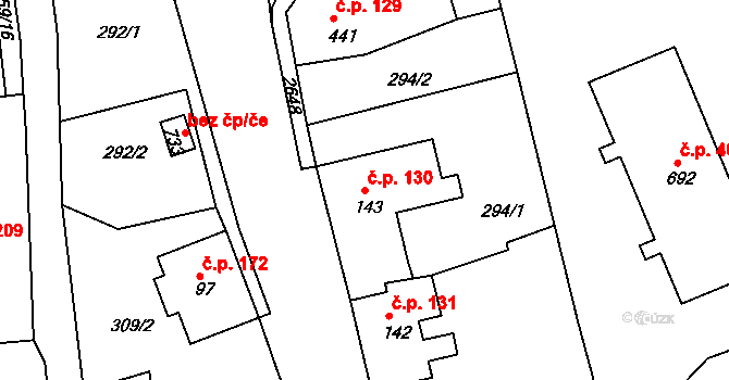 Pernink 130 na parcele st. 143 v KÚ Pernink, Katastrální mapa