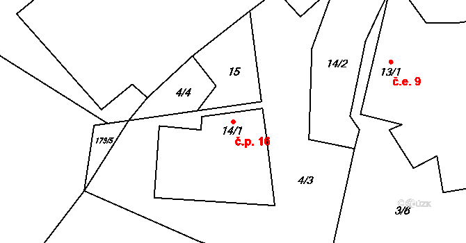 Číhaná 16, Teplá na parcele st. 14/1 v KÚ Číhaná u Poutnova, Katastrální mapa