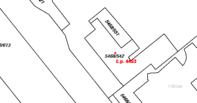 Jihlava 4453 na parcele st. 5468/542 v KÚ Jihlava, Katastrální mapa