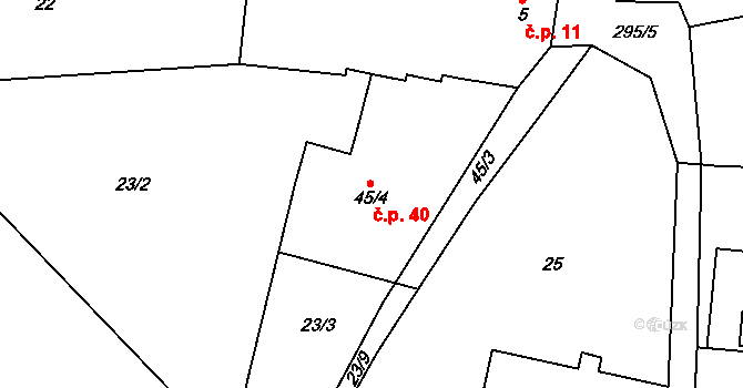 Jažlovice 40, Říčany na parcele st. 45/4 v KÚ Jažlovice, Katastrální mapa