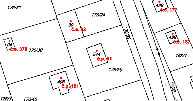 Hostěradice 91, Kamenný Přívoz na parcele st. 544 v KÚ Hostěradice, Katastrální mapa