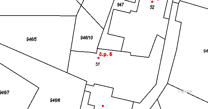 Obrok 6, Tuhaň na parcele st. 51 v KÚ Domašice, Katastrální mapa