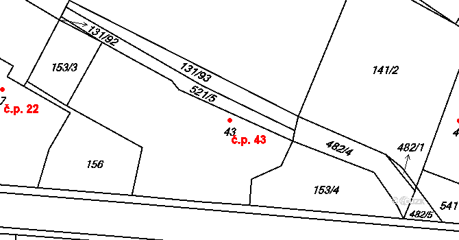 Borek 43 na parcele st. 43 v KÚ Borek, Katastrální mapa