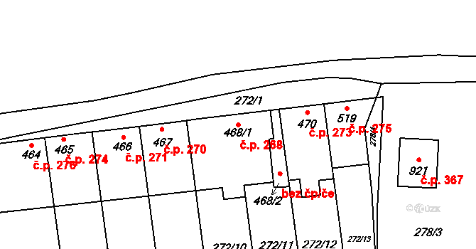 Humny 268, Pchery na parcele st. 468/1 v KÚ Pchery, Katastrální mapa