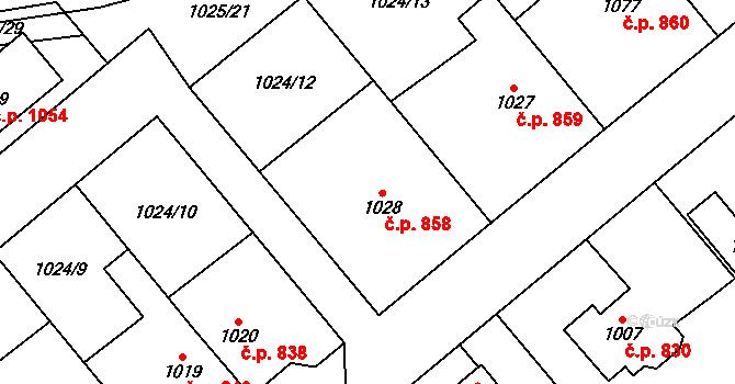 Polná 858 na parcele st. 1028 v KÚ Polná, Katastrální mapa