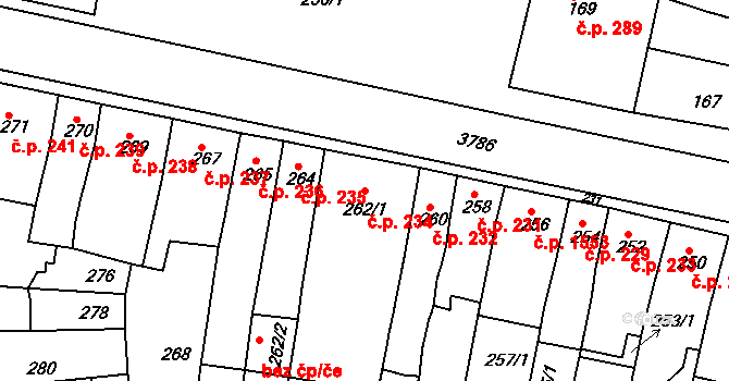 Slavkov u Brna 234 na parcele st. 262/1 v KÚ Slavkov u Brna, Katastrální mapa