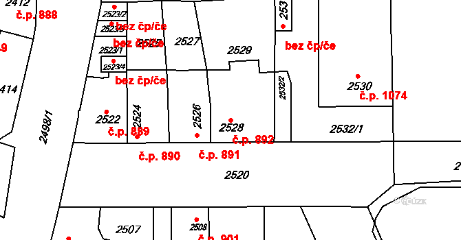 Slavkov u Brna 892 na parcele st. 2528 v KÚ Slavkov u Brna, Katastrální mapa
