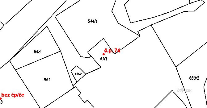 Bílčice 74 na parcele st. 41/1 v KÚ Bílčice, Katastrální mapa