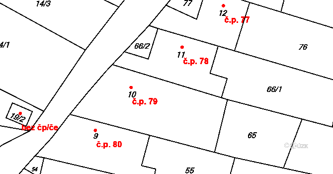 Rudíkovy 79, Třemešná na parcele st. 10 v KÚ Rudíkovy, Katastrální mapa