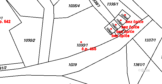 Rýmařov 455 na parcele st. 1030/1 v KÚ Rýmařov, Katastrální mapa