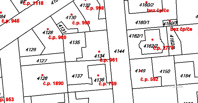 Kročehlavy 961, Kladno na parcele st. 4134 v KÚ Kročehlavy, Katastrální mapa