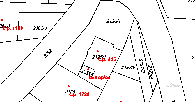 Benešov 445 na parcele st. 2125/1 v KÚ Benešov u Prahy, Katastrální mapa