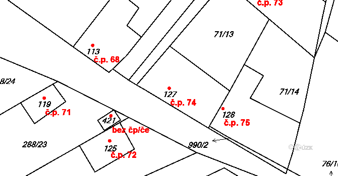 Doubravčice 74 na parcele st. 127 v KÚ Doubravčice, Katastrální mapa