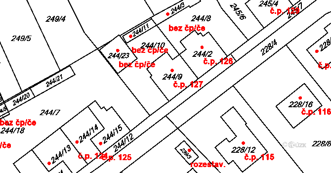 Nová Ves nad Lužnicí 127 na parcele st. 244/9 v KÚ Krabonoš, Katastrální mapa
