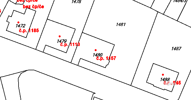 Děčín VI-Letná 1157, Děčín na parcele st. 1480 v KÚ Podmokly, Katastrální mapa