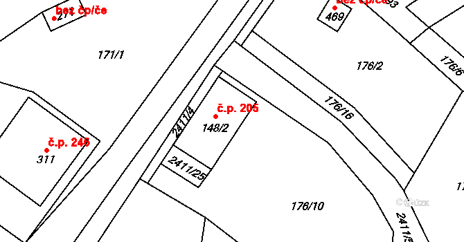 Jívová 205 na parcele st. 148/2 v KÚ Jívová, Katastrální mapa