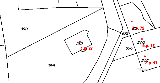 Mrsklesy 27 na parcele st. 262 v KÚ Mrsklesy na Moravě, Katastrální mapa