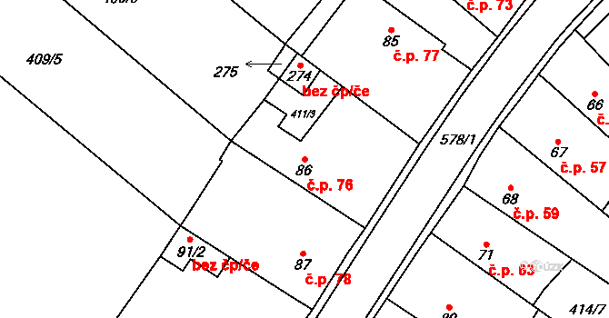 Kyškovice 76 na parcele st. 86 v KÚ Kyškovice, Katastrální mapa