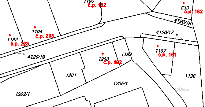 Podmoklice 182, Semily na parcele st. 1200 v KÚ Semily, Katastrální mapa