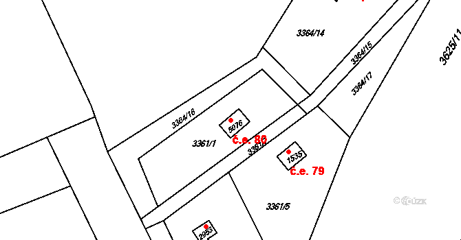 Rožnov pod Radhoštěm 80 na parcele st. 5076 v KÚ Rožnov pod Radhoštěm, Katastrální mapa