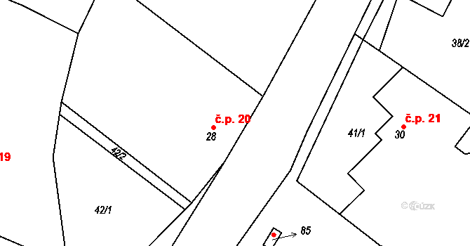 Žitětín 20, Jičíněves na parcele st. 28 v KÚ Žitětín, Katastrální mapa