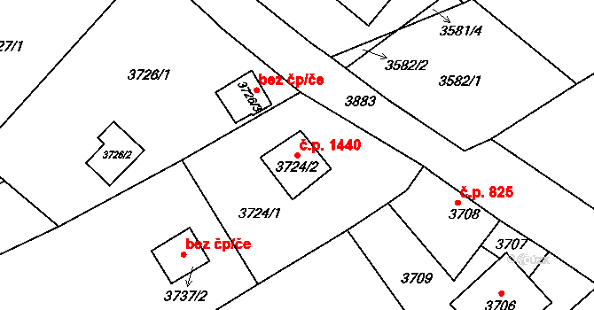 Střekov 1440, Ústí nad Labem na parcele st. 3724/2 v KÚ Střekov, Katastrální mapa