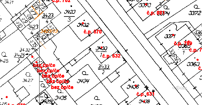 Poděbrady III 632, Poděbrady na parcele st. 3433/1 v KÚ Poděbrady, Katastrální mapa