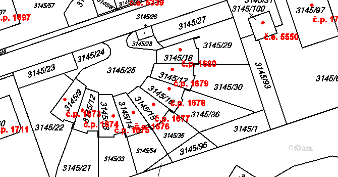 Kadaň 1678 na parcele st. 3145/16 v KÚ Kadaň, Katastrální mapa